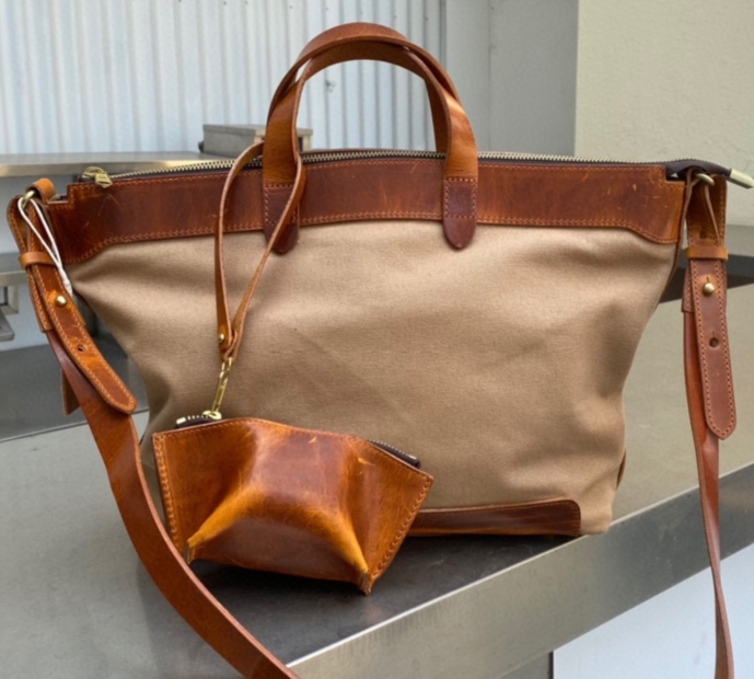 Wennie Canvas Tote with Leather Trimming