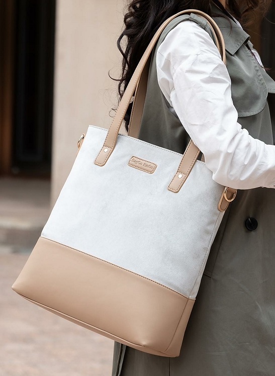 Suede Tote with Vegan Leather Trimming